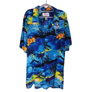 Hawaii Hangover Hawaiian Hybiscus Palm Trees Novelty Print  Men's Dress Shirt L
